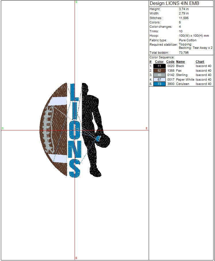 Lions Football Machine Embroidery file design Sports Digital File Instant Download 2 sizes to fit 4x4 and 5x7 hoops