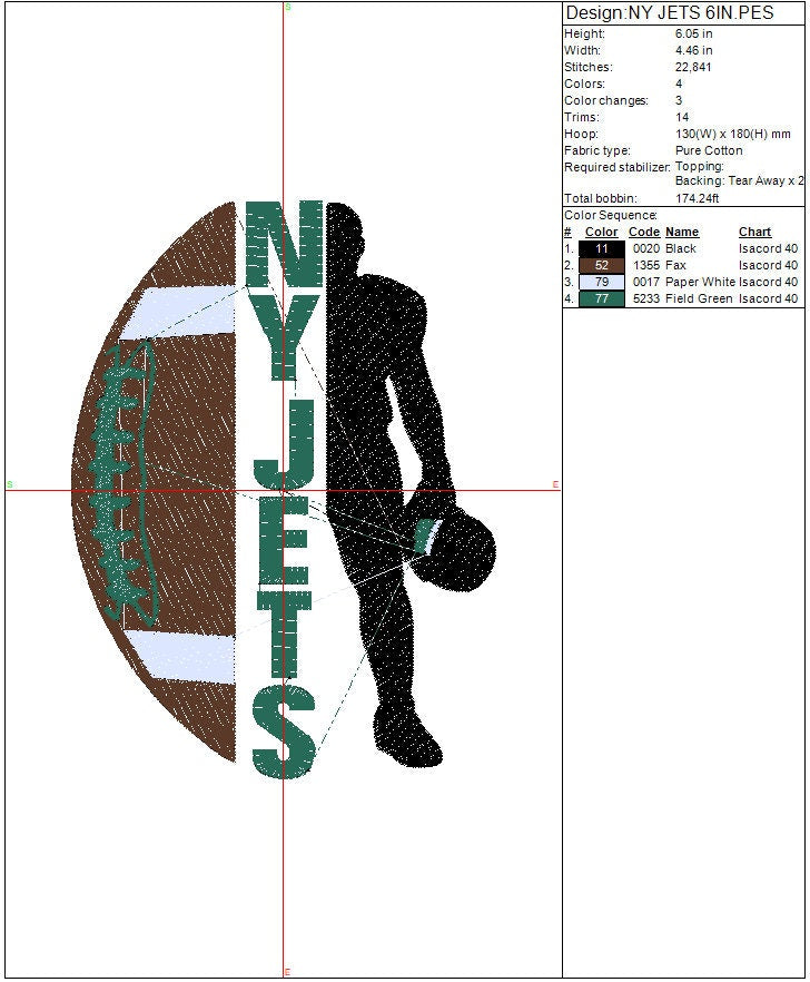New York Jets Football Machine Embroidery file design NY Sports Digital File Instant Download 2 sizes to fit 4x4 and 5x7 hoops