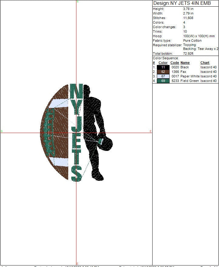 New York Jets Football Machine Embroidery file design NY Sports Digital File Instant Download 2 sizes to fit 4x4 and 5x7 hoops