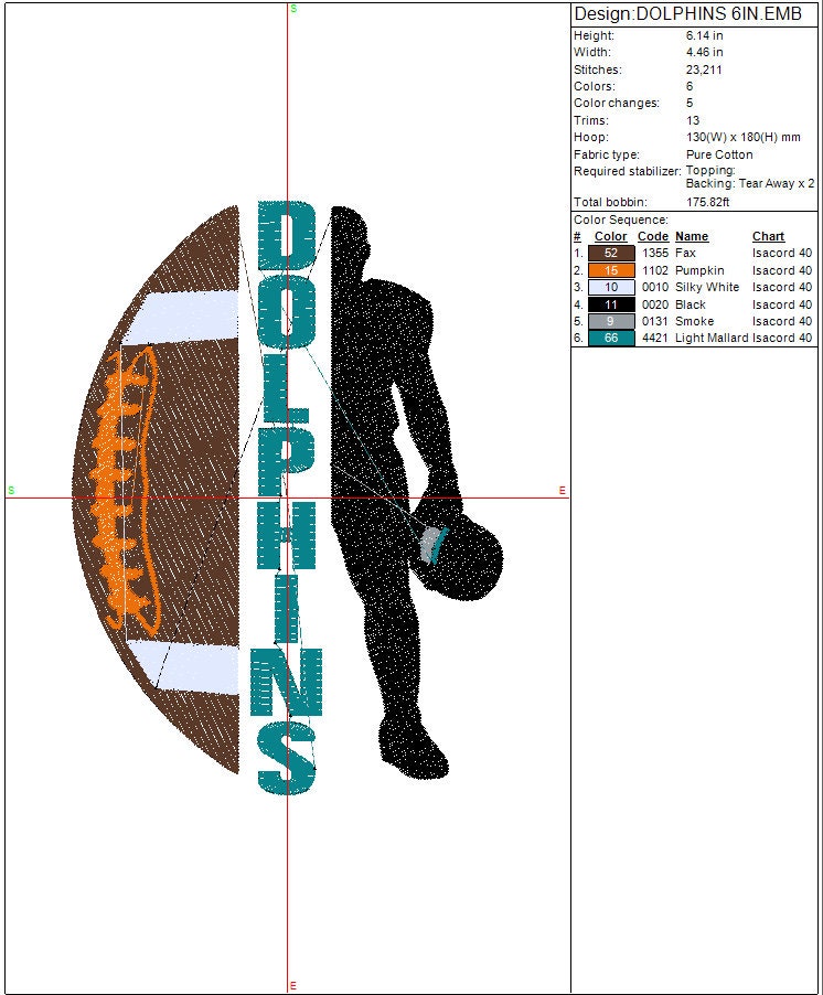 Dolphins Football Machine Embroidery file design Sports Digital File Instant Download 2 sizes to fit 4x4 and 5x7 hoops