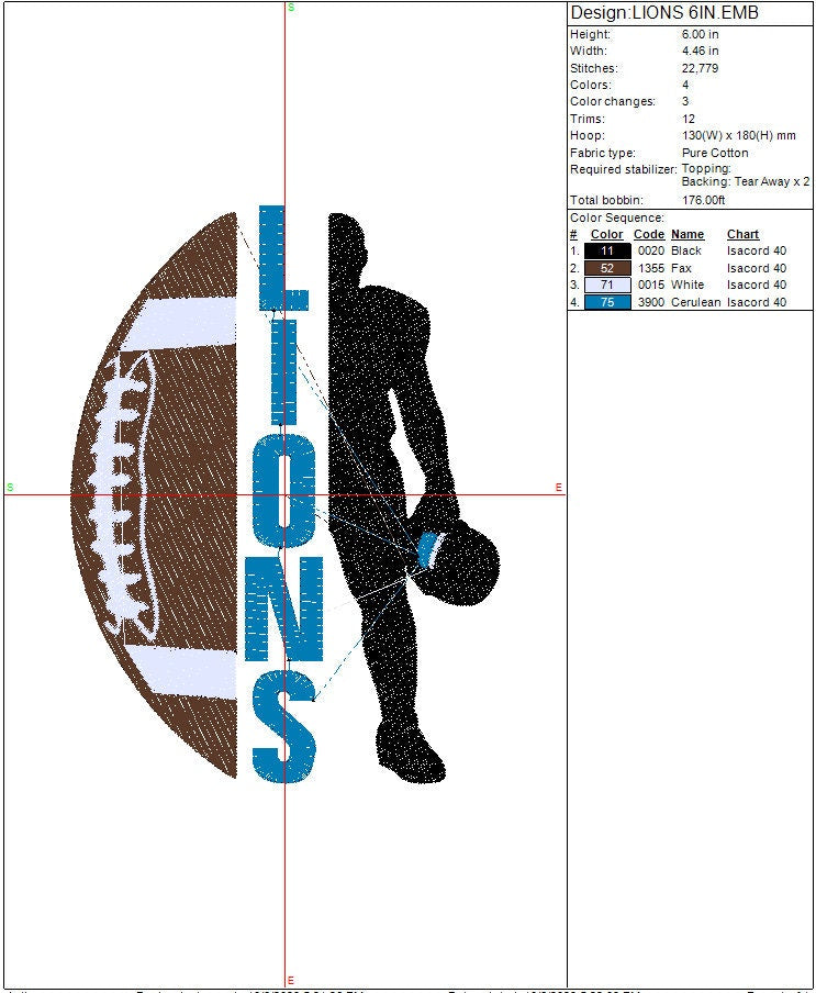 Lions Football Machine Embroidery file design Sports Digital File Instant Download 2 sizes to fit 4x4 and 5x7 hoops