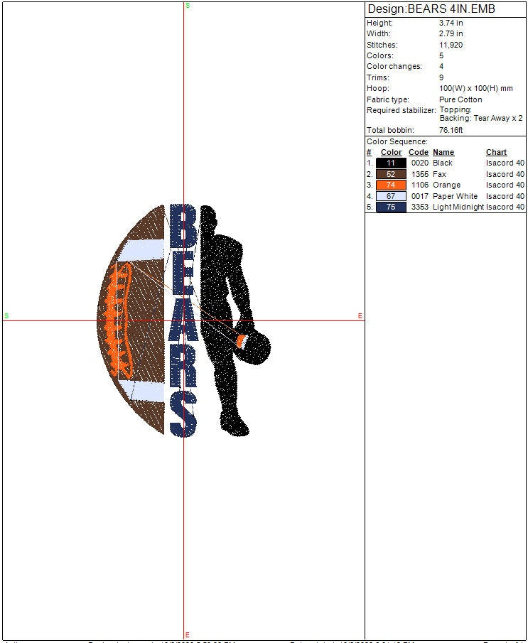 Chicago Bears Football Machine Embroidery file design Sports Digital File Instant Download 2 sizes to fit 4x4 and 5x7 hoops