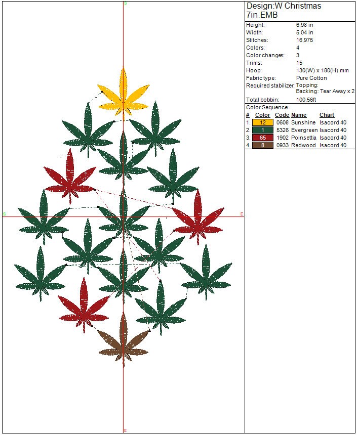 Christmas Weed Tree machine embroidery file design, Christmas Holiday Digital File Instant Download 2 sizes
