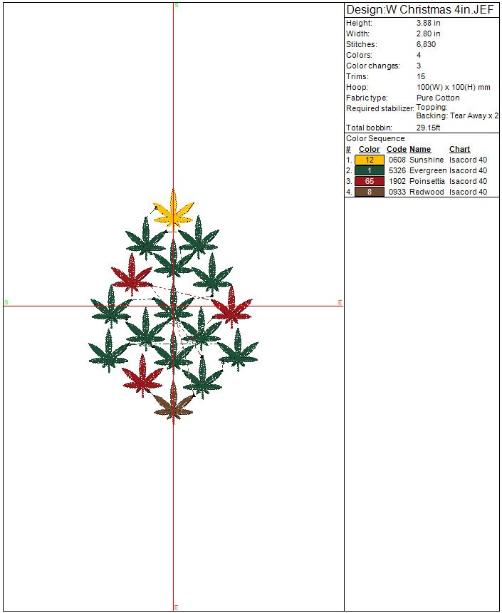 Christmas Weed Tree machine embroidery file design, Christmas Holiday Digital File Instant Download 2 sizes
