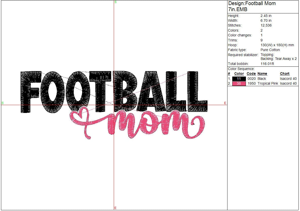 Mom Football Machine Embroidery Design Sports Digital File Instant Download 2 sizes to fit 4x4 and 5x7 hoops