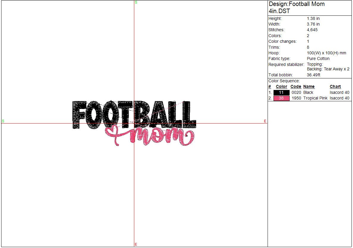 Mom Football Machine Embroidery Design Sports Digital File Instant Download 2 sizes to fit 4x4 and 5x7 hoops