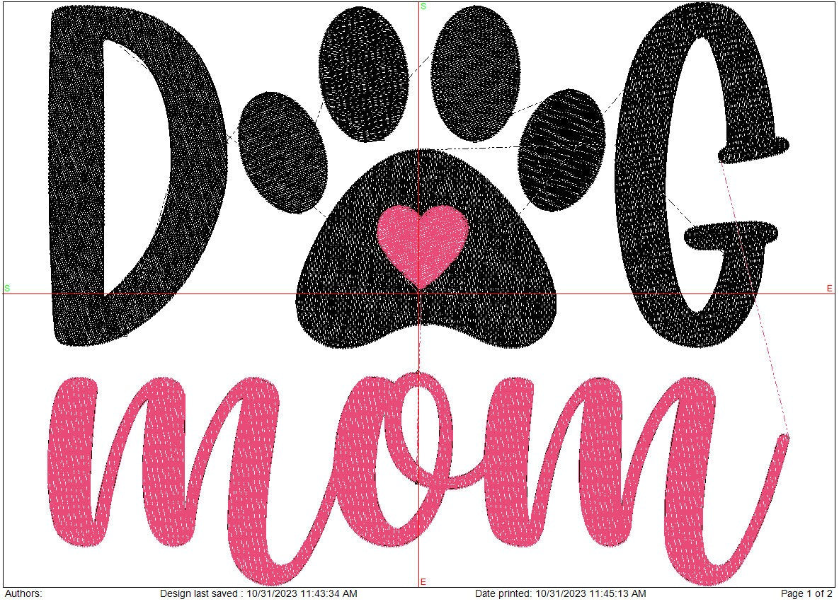 Dog Mom machine embroidery file design, Digital File Instant Download 3 sizes 4in, 6in, 9.5in to fit 4x4, 5x7, and 12x8 hoops