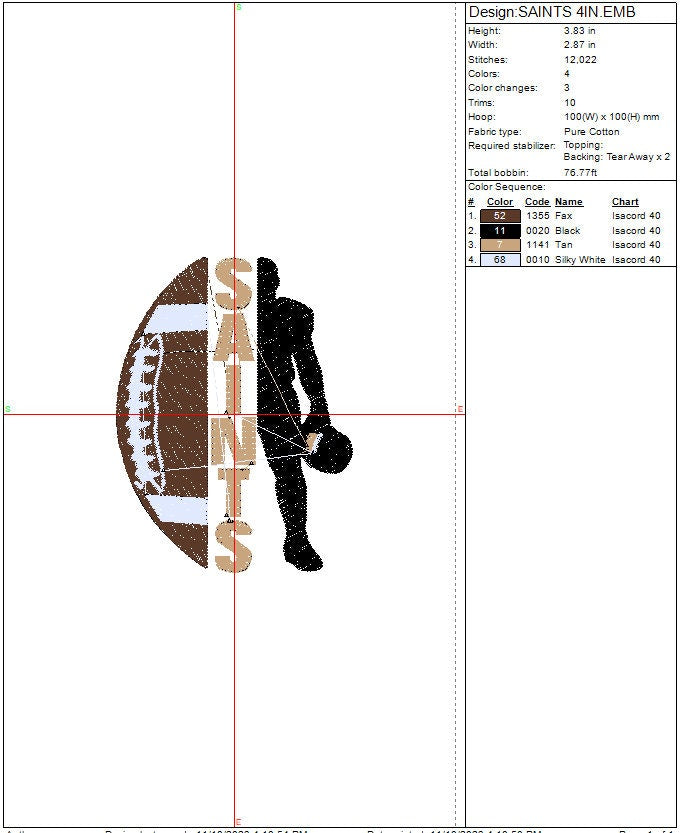 Saints Football machine embroidery file design Sports Digital File Instant Download 2 sizes to fit 4x4 and 5x7 hoops