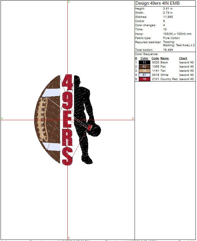 San Francisco Football Machine Embroidery file design Sports Digital File Instant Download 2 sizes to fit 4x4 and 5x7 hoops