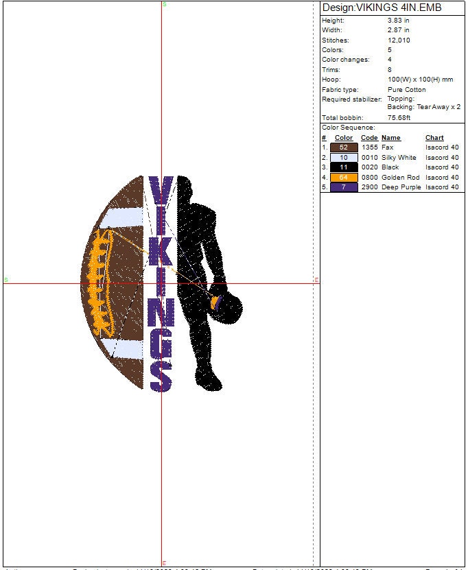 Vikings Football machine embroidery file design Sports Digital File Instant Download 2 sizes to fit 4x4 and 5x7 hoops