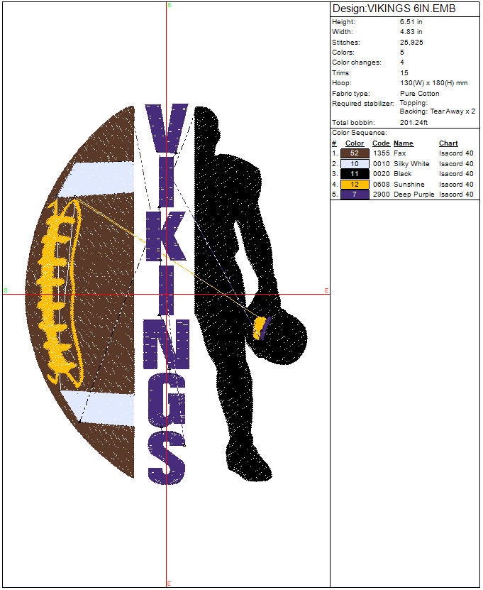 Vikings Football machine embroidery file design Sports Digital File Instant Download 2 sizes to fit 4x4 and 5x7 hoops