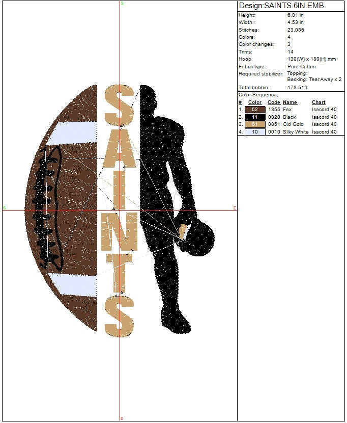 Saints Football machine embroidery file design Sports Digital File Instant Download 2 sizes to fit 4x4 and 5x7 hoops