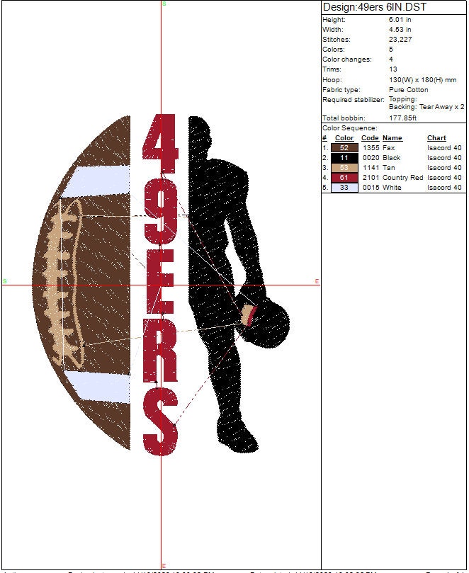 San Francisco Football Machine Embroidery file design Sports Digital File Instant Download 2 sizes to fit 4x4 and 5x7 hoops