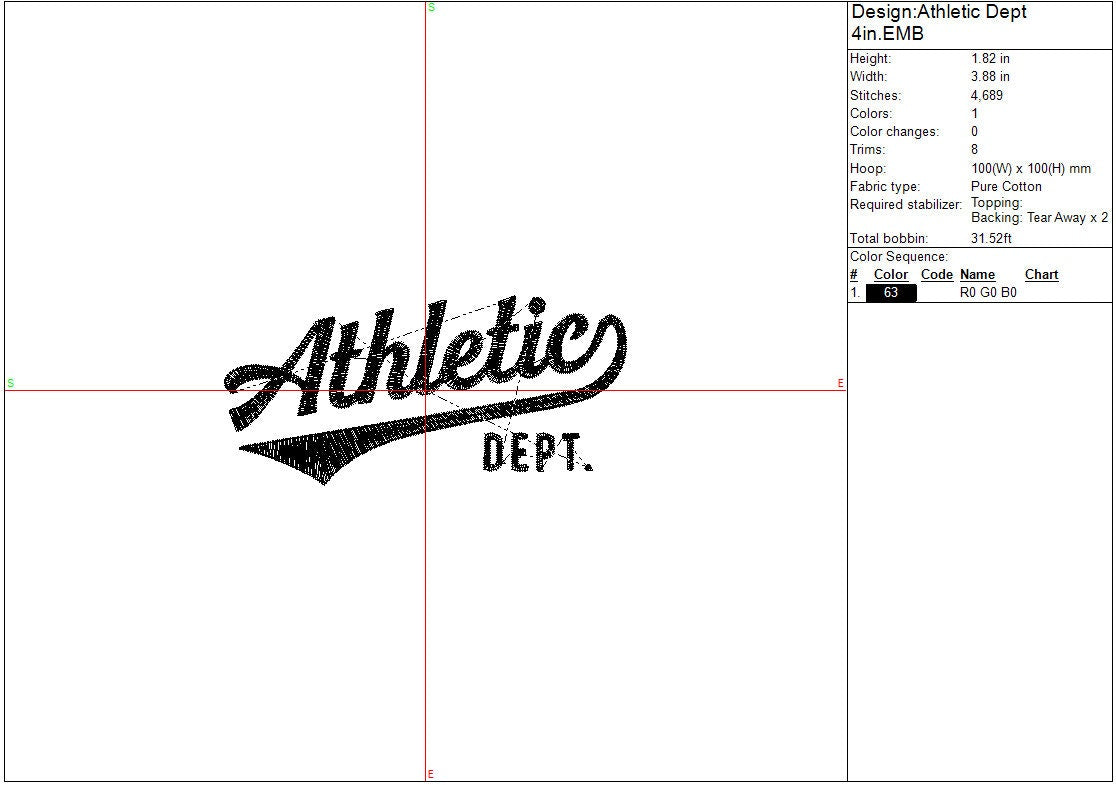 Athletic Dept Machine Embroidery file design Sports Digital File Instant Download 2 sizes to fit 4x4 and 5x7 hoops