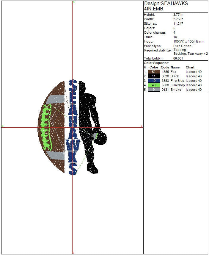 Seattle Seahawks Football Machine Embroidery design, Sports Digital File, Instant Download 2 sizes to fit 4x4 and 5x7 hoops