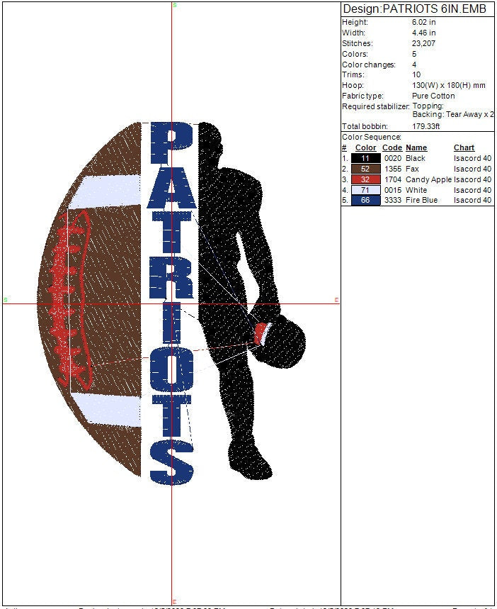 New England Patriots Football Machine Embroidery design, Sports Digital File, Instant Download 2 sizes to fit 4x4 and 5x7 hoops