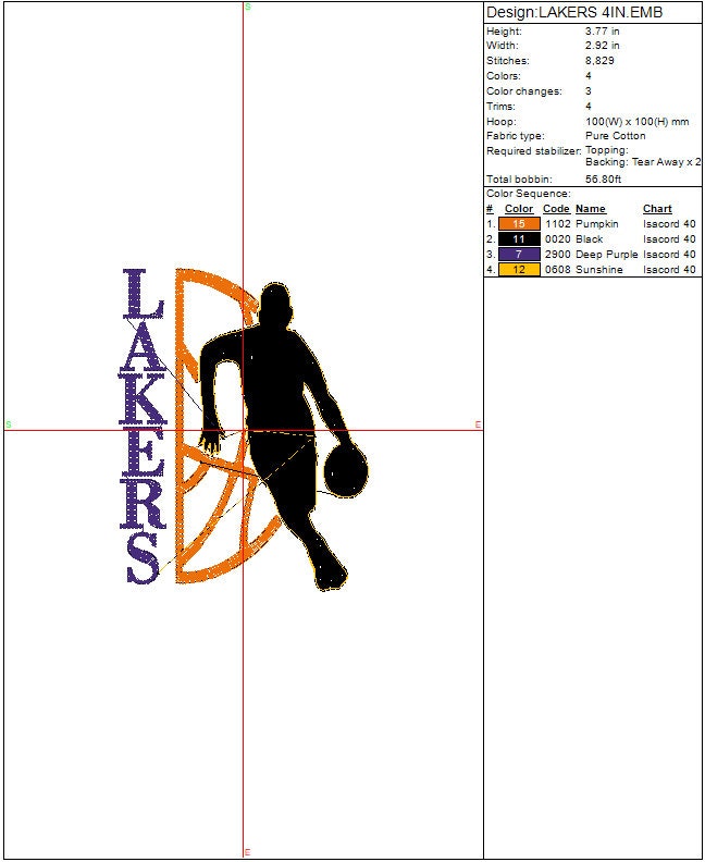 LA Lakers Basketball Machine Embroidery design, Sports Digital File, Instant Download 2 sizes to fit 4x4 and 5x7 hoops