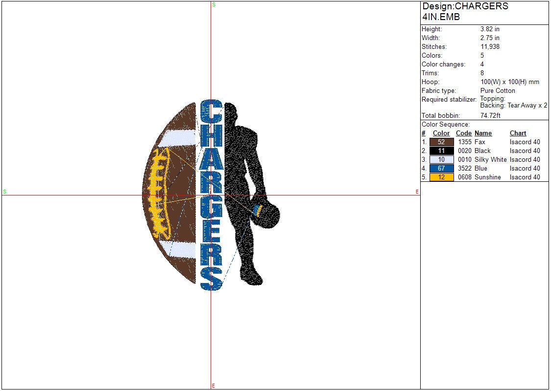 Chargers Football Machine Embroidery file design Sports Digital File Instant Download 2 sizes to fit 4x4 and 5x7 hoops
