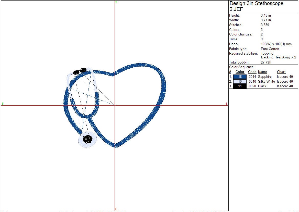 Stethoscope machine embroidery design, Nurse, Doctor Digital File, Instant Download 2 Sizes