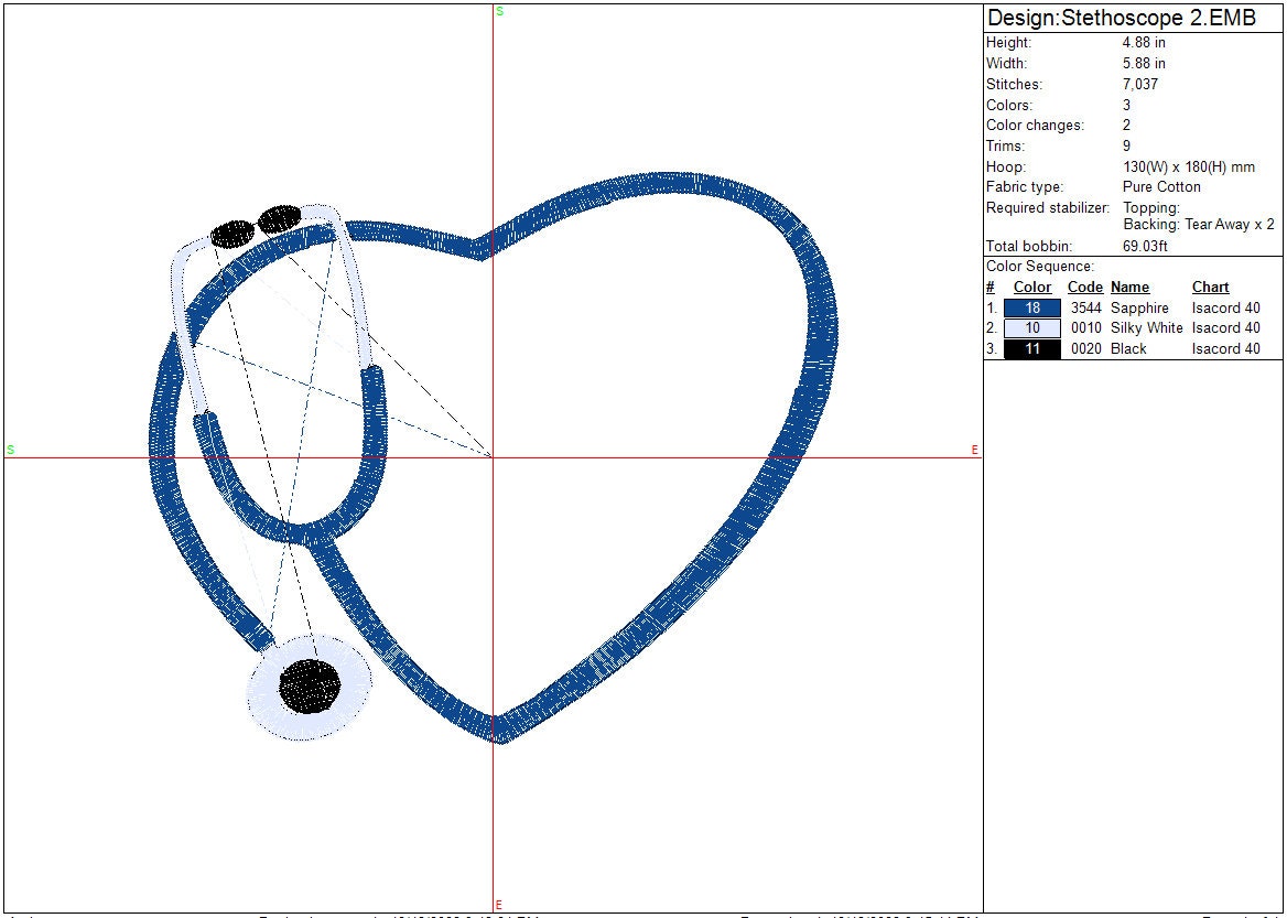 Stethoscope machine embroidery design, Nurse, Doctor Digital File, Instant Download 2 Sizes