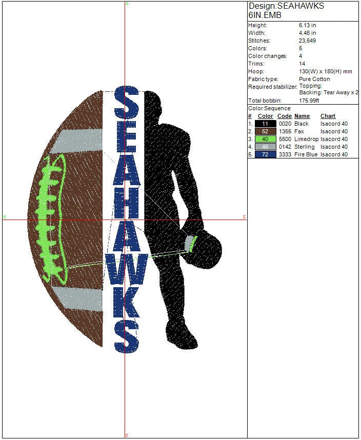 Seattle Seahawks Football Machine Embroidery design, Sports Digital File, Instant Download 2 sizes to fit 4x4 and 5x7 hoops