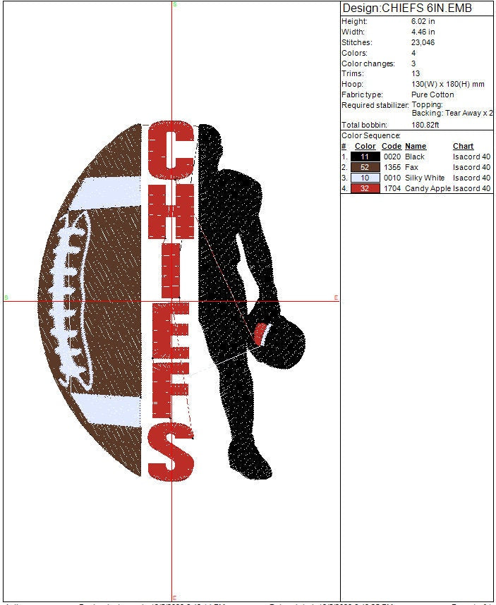 Kansas City Chiefs Football Machine Embroidery design, Sports Digital File, Instant Download 2 sizes to fit 4x4 and 5x7 hoops