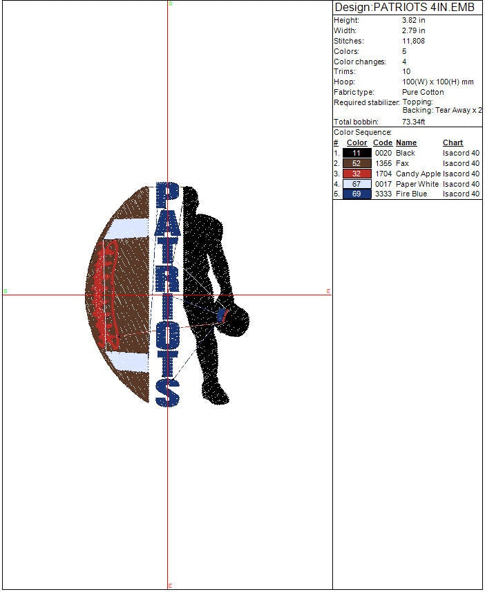 New England Patriots Football Machine Embroidery design, Sports Digital File, Instant Download 2 sizes to fit 4x4 and 5x7 hoops
