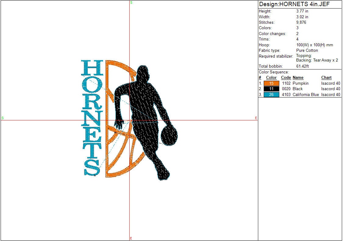 Charlotte Hornets Basketball Machine Embroidery design, Sports Digital File, Instant Download 4in, 6in, and 10in