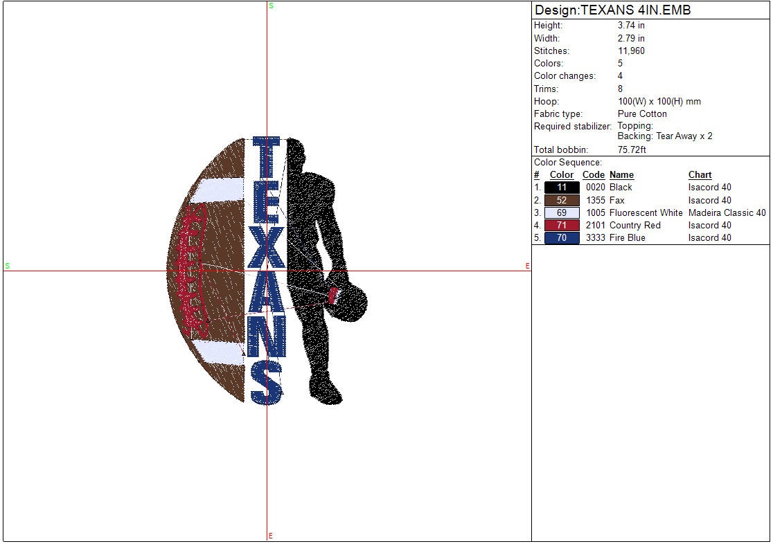 Houston Texans Football Machine Embroidery design, Sports Digital File, Instant Download 2 sizes to fit 4x4 and 5x7 hoops