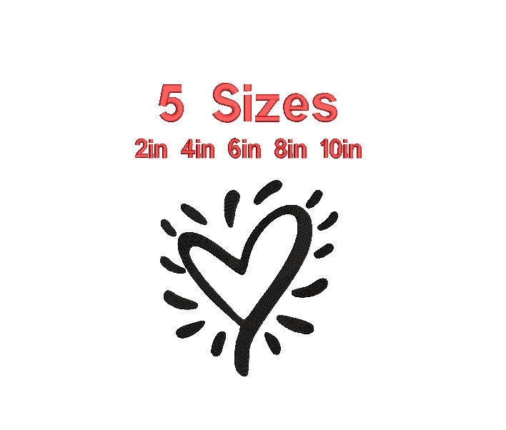 Heart machine embroidery file design, Valentine Digital File Instant Download 5 sizes