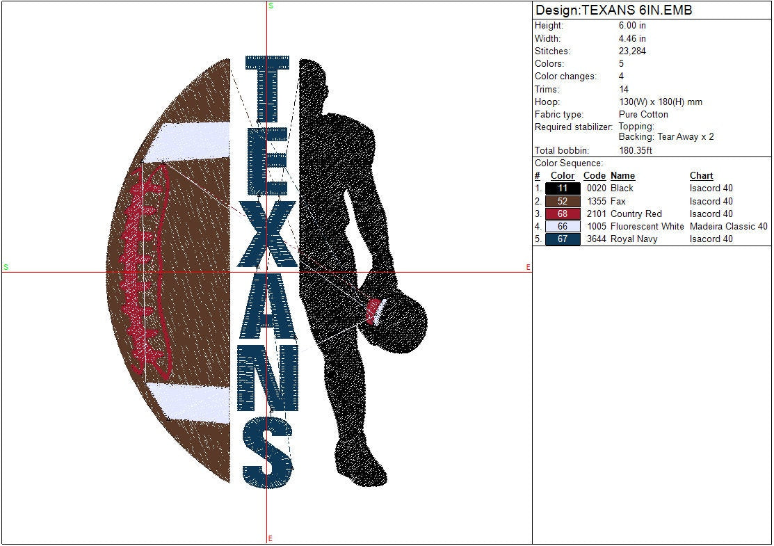 Houston Texans Football Machine Embroidery design, Sports Digital File, Instant Download 2 sizes to fit 4x4 and 5x7 hoops