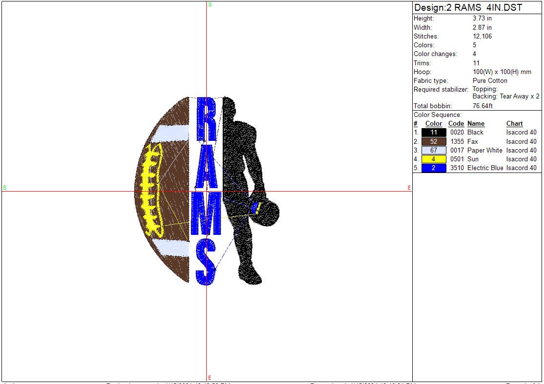 Rams Football Machine Embroidery file design Sports Digital File Instant Download 2 sizes to fit 4x4 and 5x7 hoops