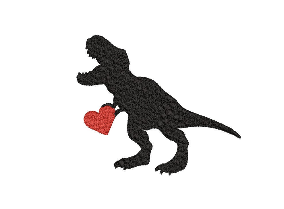 Dinosaur Heart machine embroidery file design, Kids Valentines Day Digital File, Instant Download 4 sizes