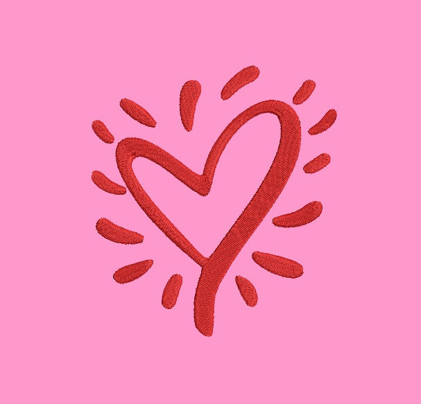 Heart machine embroidery file design, Valentine Digital File Instant Download 5 sizes