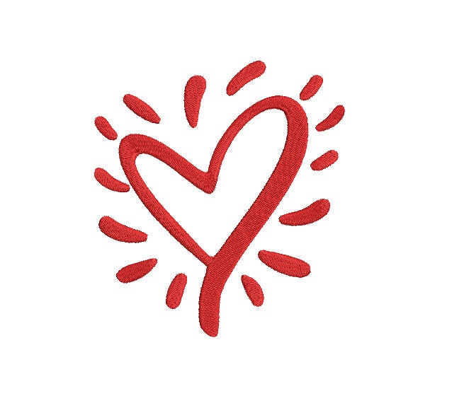 Heart machine embroidery file design, Valentine Digital File Instant Download 5 sizes