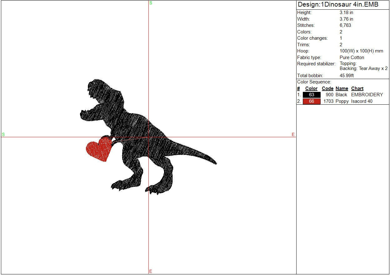 Dinosaur Heart machine embroidery file design, Kids Valentines Day Digital File, Instant Download 4 sizes