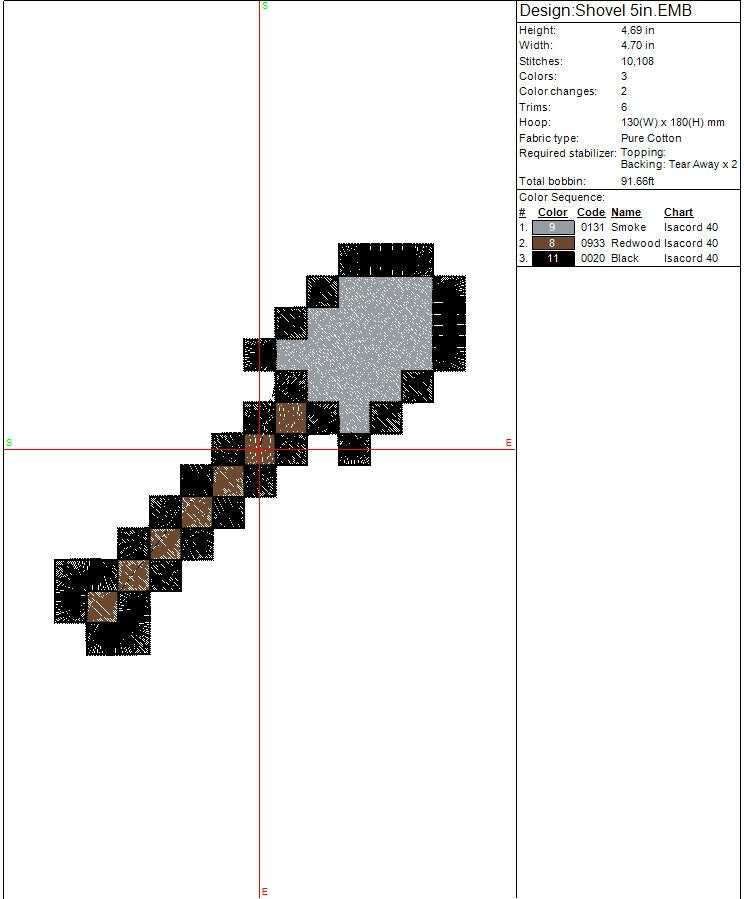 Gamer Shovel machine embroidery file design Mine Game Digital File Instant Download 2 sizes