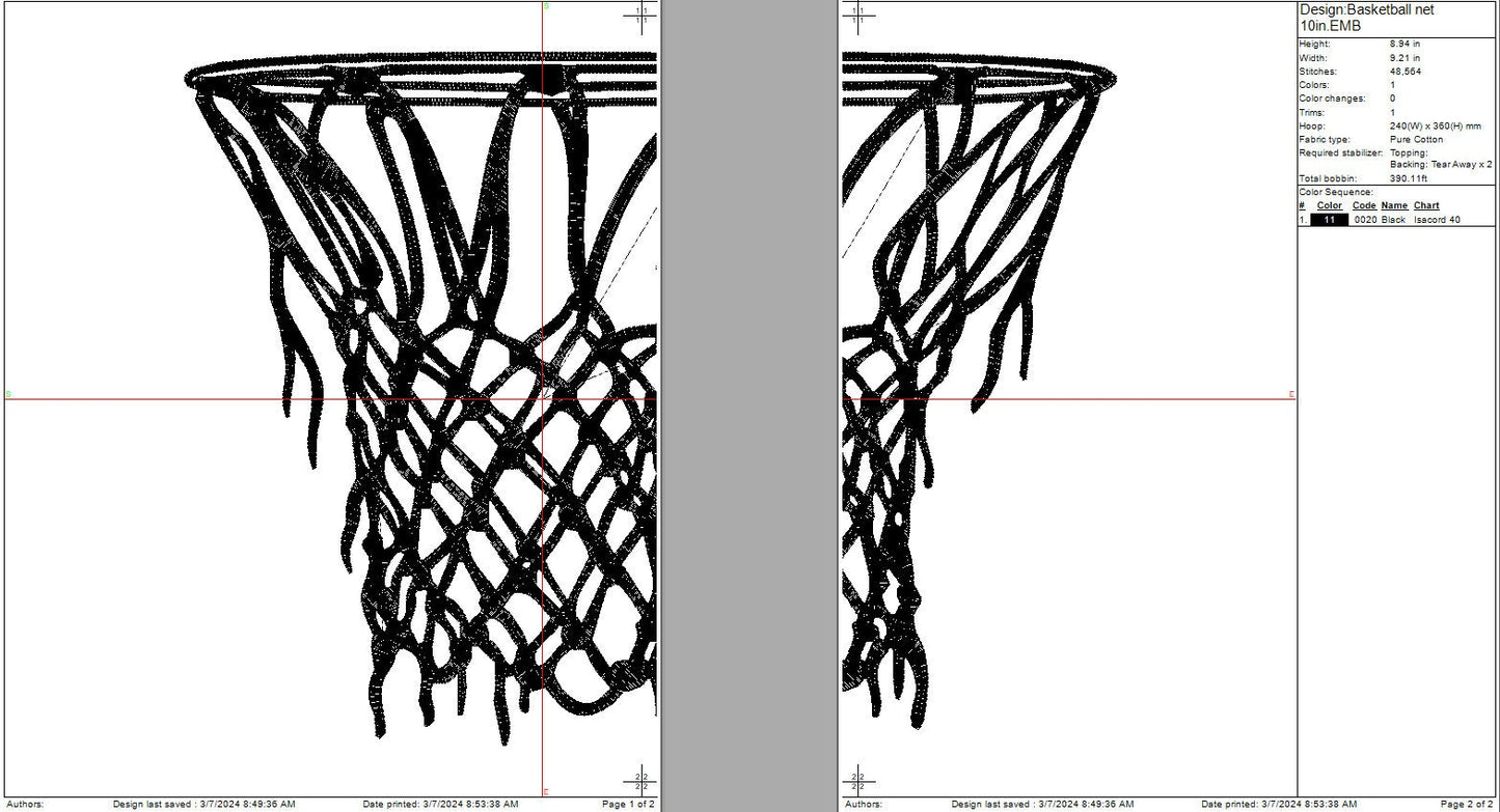 Basketball Net Machine Embroidery design, Sports Digital File, Instant Download 2 sizes
