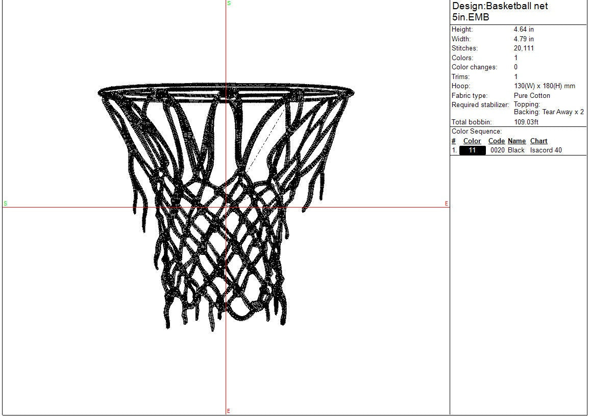 Basketball Net Machine Embroidery design, Sports Digital File, Instant Download 2 sizes