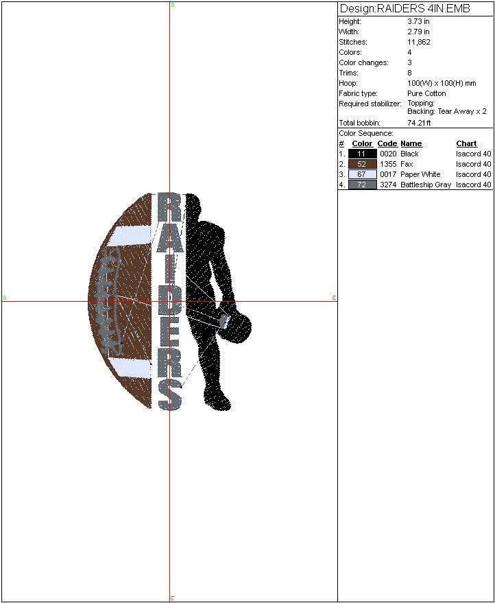 Raiders Football Machine Embroidery Design, Sports Digital File, Instant Download 2 sizes to fit 4x4 and 5x7 hoops