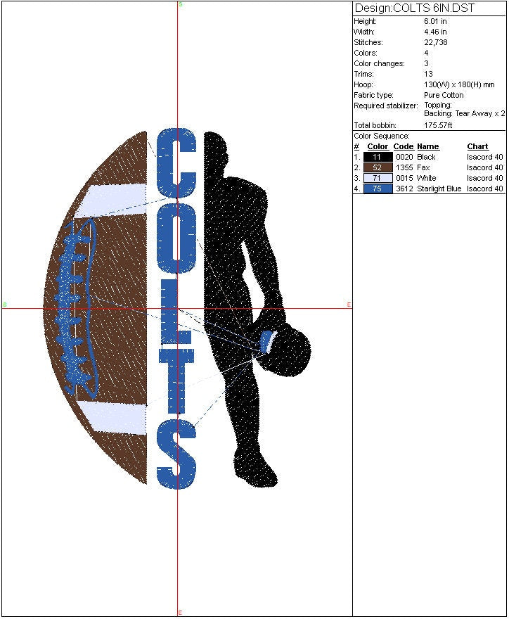 Colts Football Machine Embroidery file design, Indianapolis Colts Sports Digital File Instant Download 2 sizes to fit 4x4 and 5x7 hoops