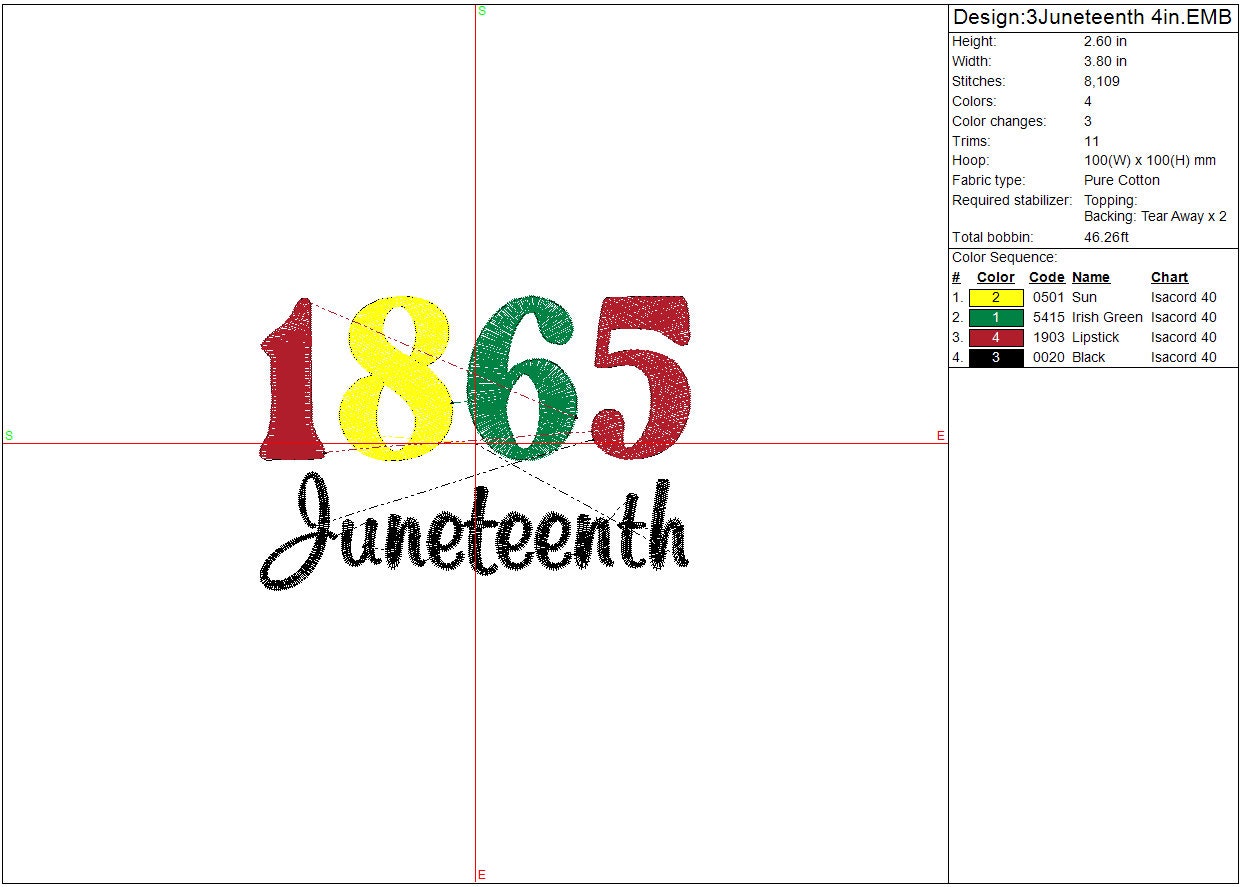 Juneteenth Machine Embroidery Design, Black History Digital File Instant Download 3 sizes, 4in, 7in, 10in
