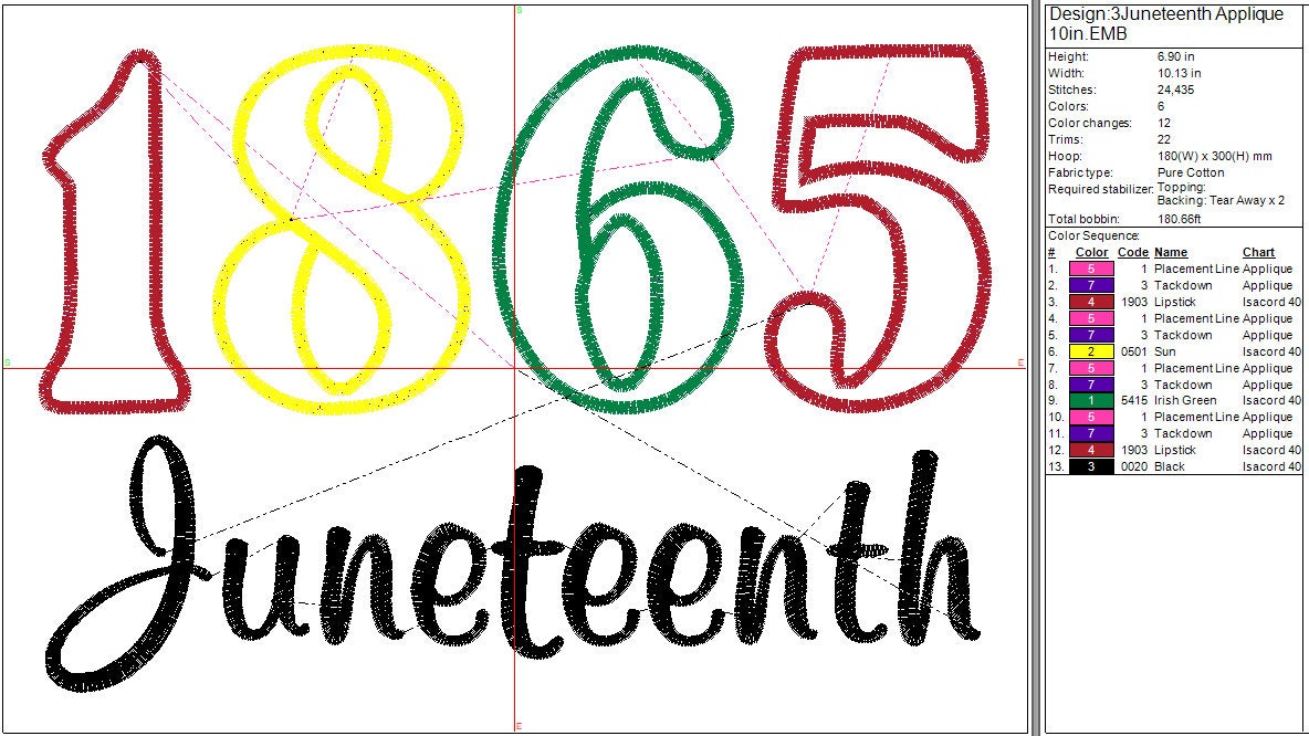 Juneteenth Applique Machine Embroidery Design, Black History Digital File Instant Download 2 sizes, 7in, 10in