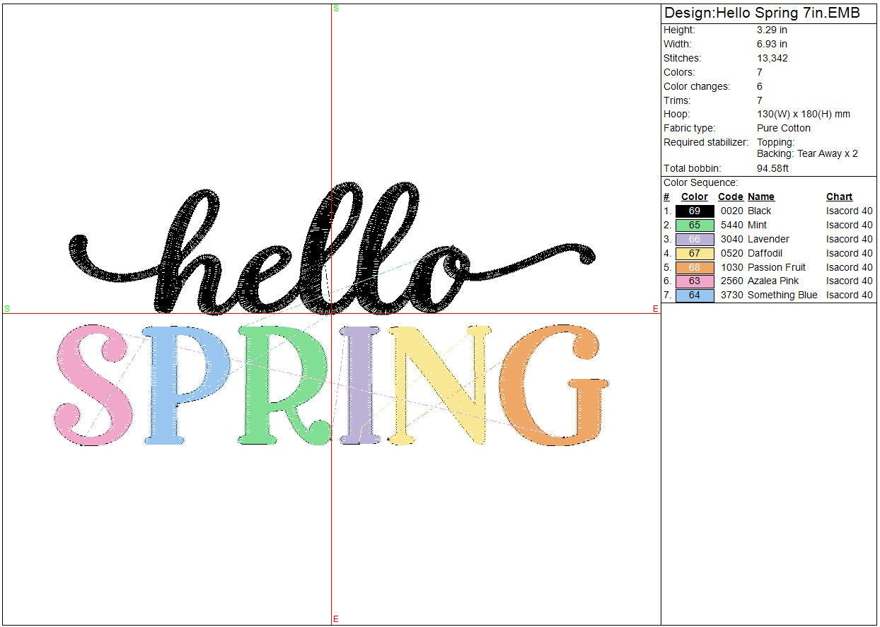 Spring Embroidery design, Hello Spring machine embroidery file, Digital File Instant Download