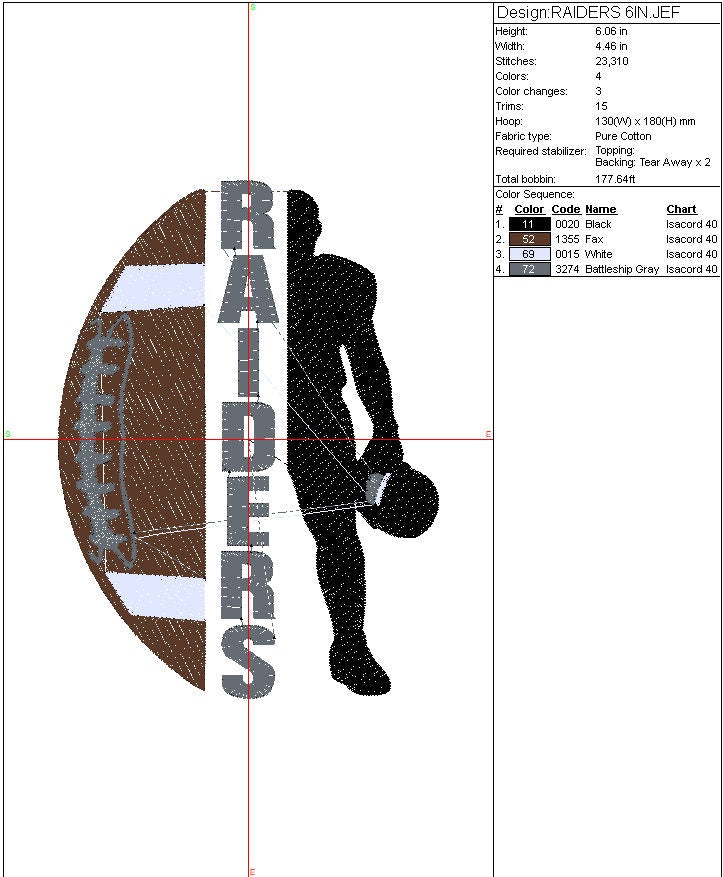 Raiders Football Machine Embroidery Design, Sports Digital File, Instant Download 2 sizes to fit 4x4 and 5x7 hoops