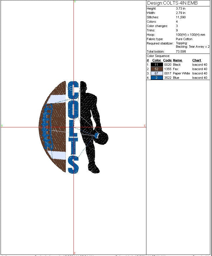 Colts Football Machine Embroidery file design, Indianapolis Colts Sports Digital File Instant Download 2 sizes to fit 4x4 and 5x7 hoops