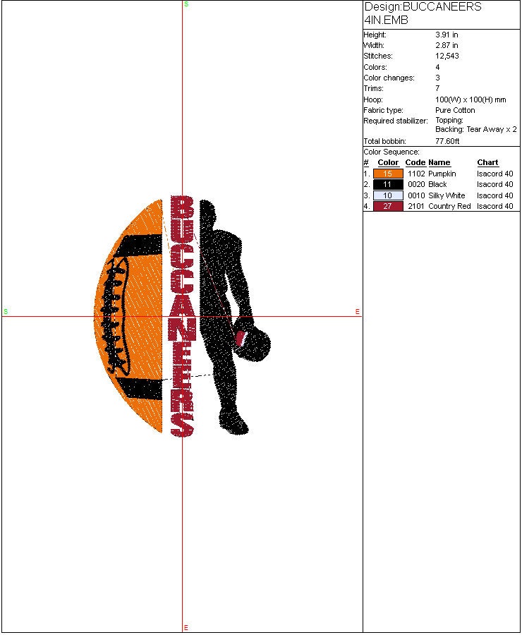 Tampa Bay Football machine embroidery design, Sports Digital File Instant Download 2 sizes to fit 4x4 and 5x7 hoops
