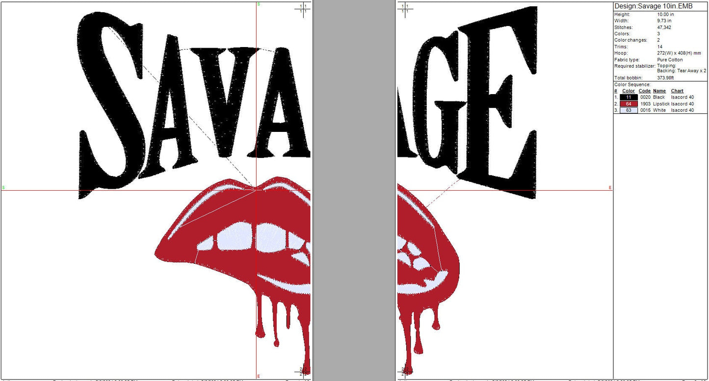 Savage machine embroidery file design, Instant Download, 4 sizes 4in, 5in, 7in and 10in Designs