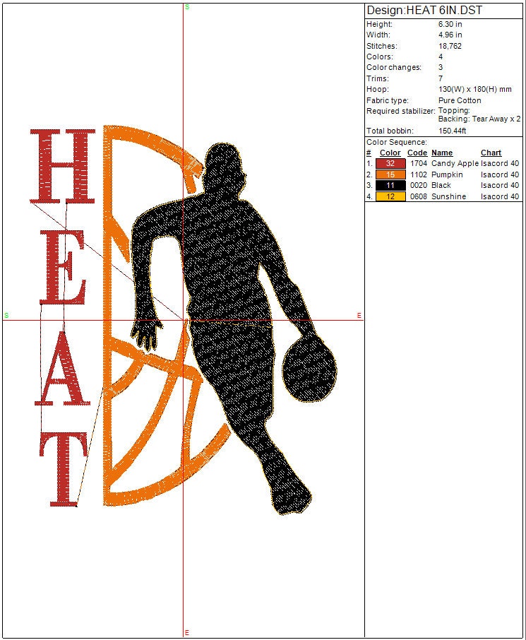Miami Heat Basketball Machine Embroidery design, Sports Digital File, Instant Download 3 sizes 4in, 6in, 9in