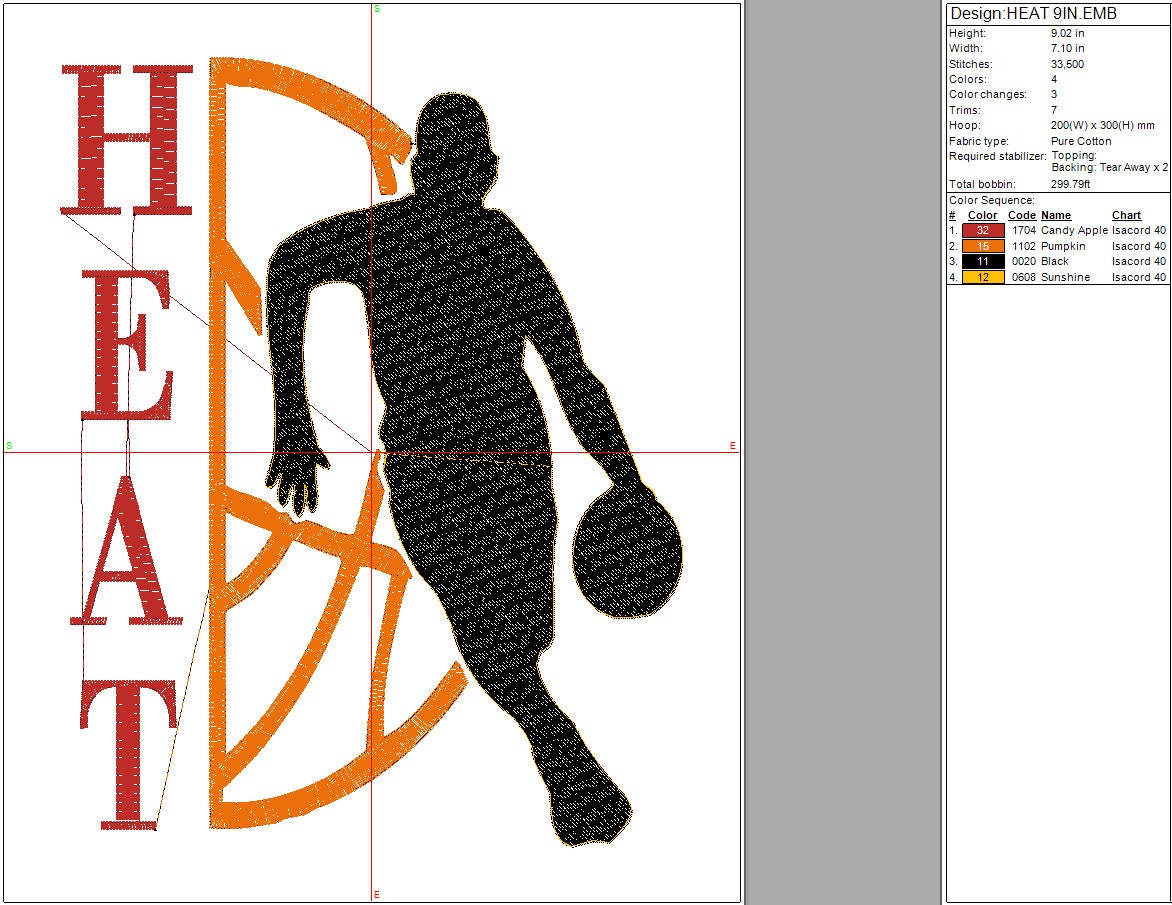 Miami Heat Basketball Machine Embroidery design, Sports Digital File, Instant Download 3 sizes 4in, 6in, 9in